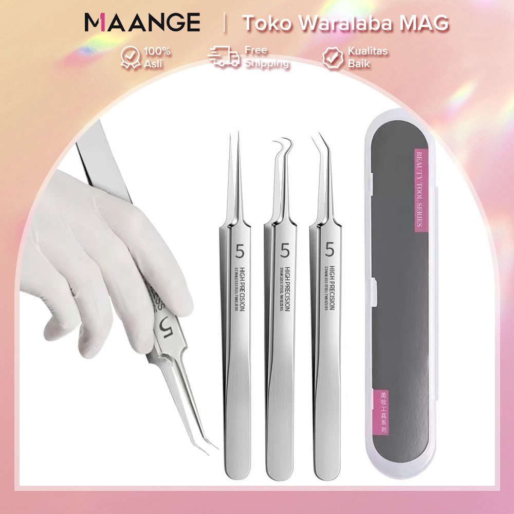 MAANGE 3PCS Set Alat Penghilang Komedo Jerawat Perak Alat Penghilang Jerawat Jerawat 1573