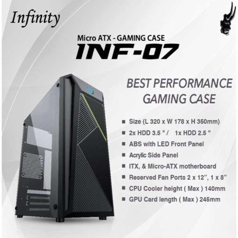 Casing PC Infinity F07 (M ATX) + PSU 300W - RGB Front Panel & Acrylic Side Panel