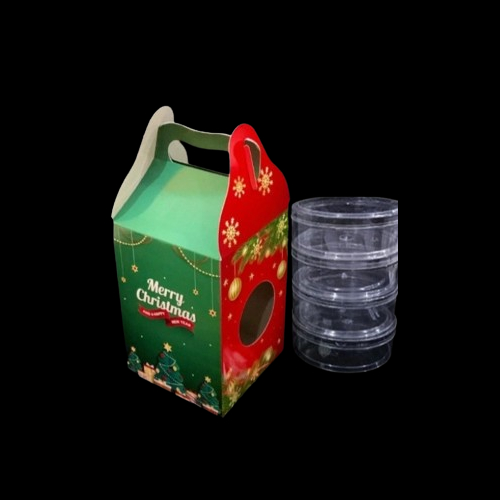 

( 5 pcs ) Dus Jinjing Hampers Natal Box Kotak Merry Christmas13x13x19 cm Muat 4 Toples Kuker 250gr