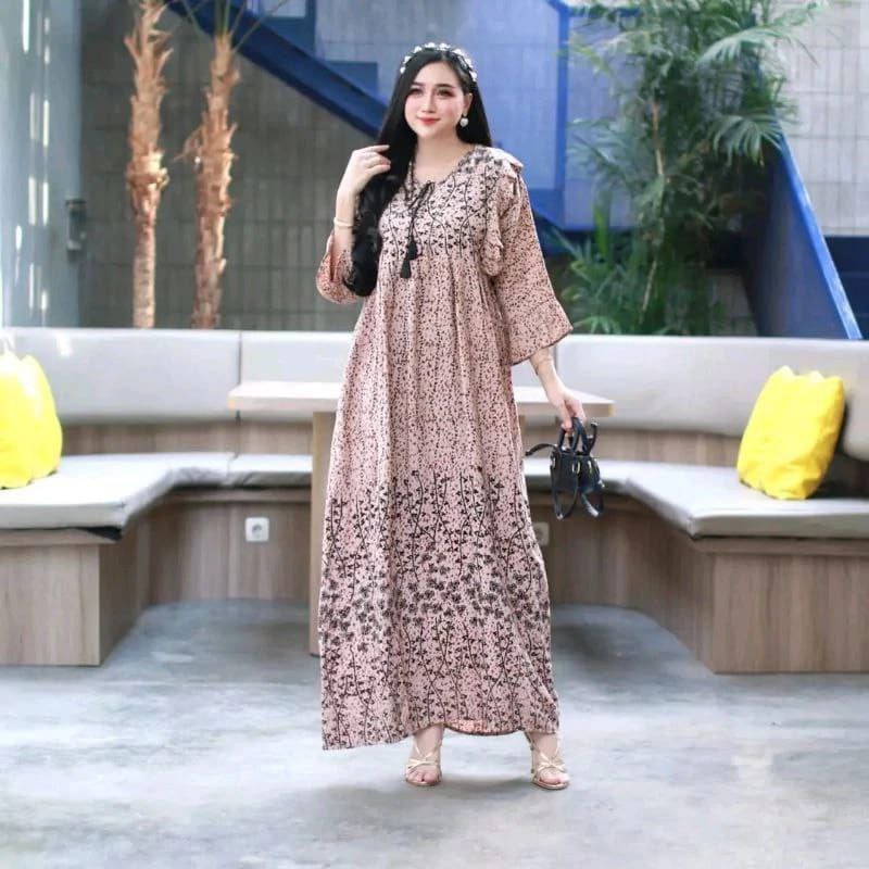Gamis Tasel Motif Bunga bahan rayon