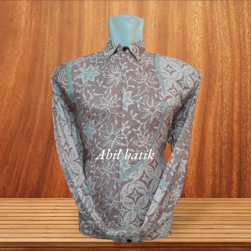 Batik Pria Lengan Panjang Dobby ATBM tradisional Cap Cirebon Trusmi Rose gold