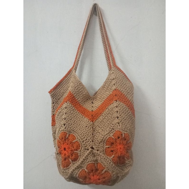 tote bag rajut motif granny squere/tote bag wanita murah/tote bag rajut kekinian