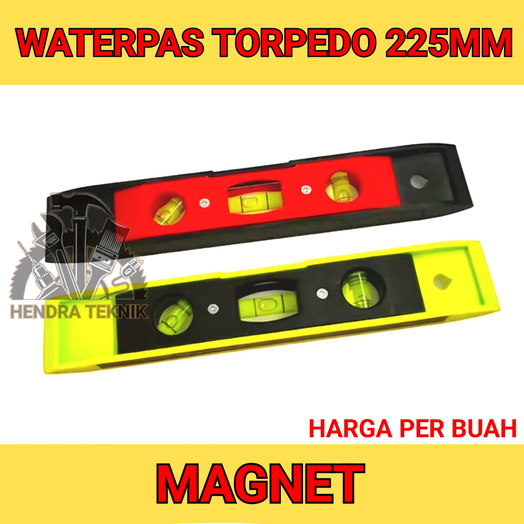 WATERPAS MAGNET 9" MISTAR TIMBANG MINI 22.5CM WATERPASS TORPEDO 225MM PENGGARIS AIR PENDEK PENGUKUR 