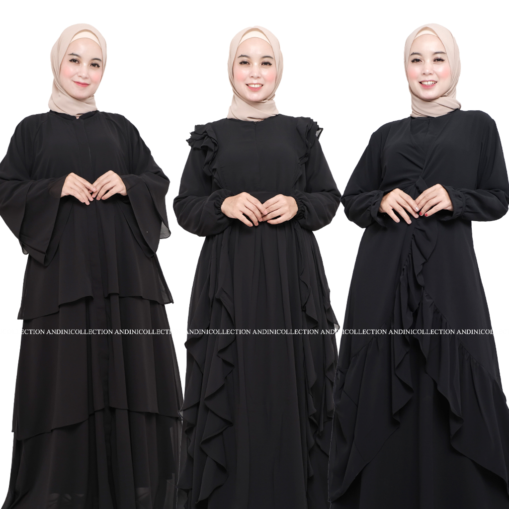 Andinicollection Abaya Ceruti Hitam Polos Wanita Remaja Muslim
