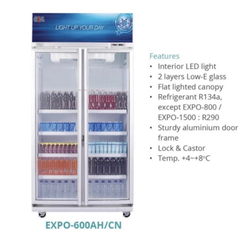 showcase Gea 2 pintu expo 600 display cooler 575 liter