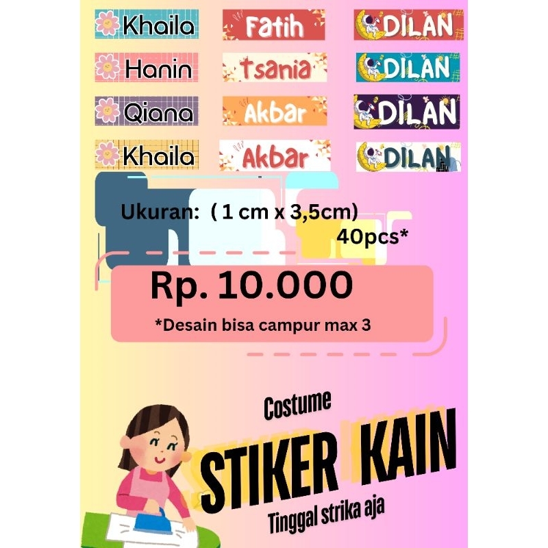 

stiker kain waterpoof isi 40pcs gampang di setrika dan awet