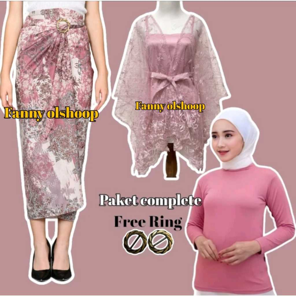 Oneset Rok Lilit  laira pink Batik Motif Megamendung Silver/Outer Pita dan Manset Wanita Kekinian Ba