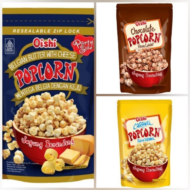 

[TERMURAH] Oishi Popcorn Rasa Belgian Butter / Karamel / Cokelat 100 G