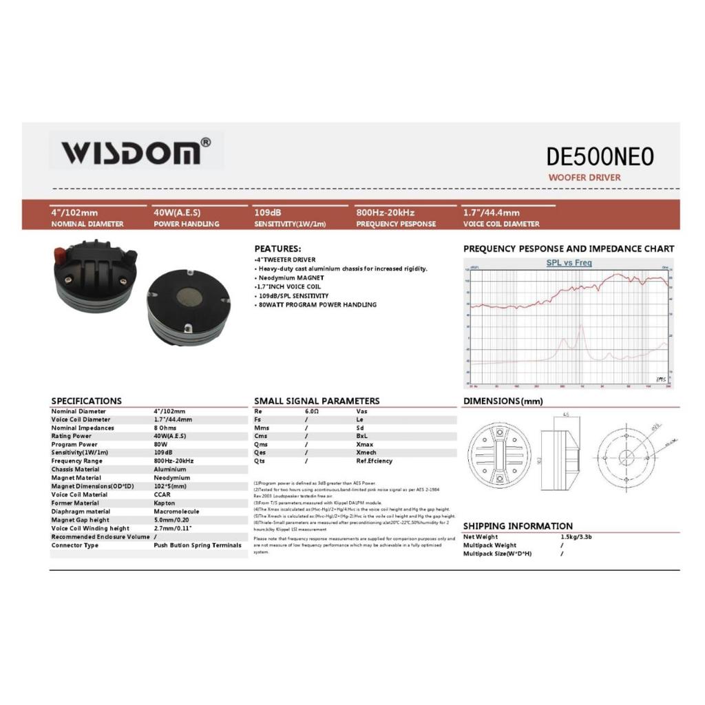 Driver Tweeter Wisdom DE500 NEO DE 500 NEO DE 500NEO ORIGINAL WISDOM