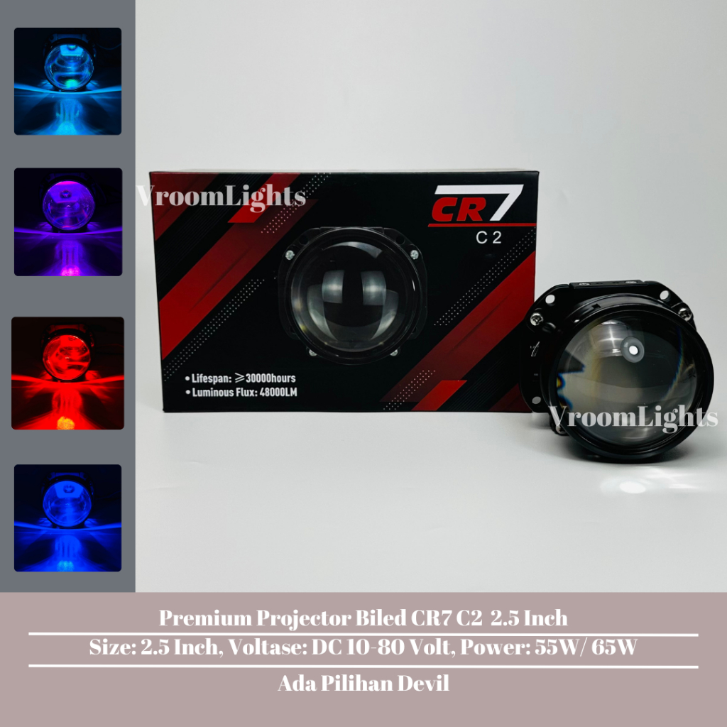 CR7 Projector Biled 2.5 Inch Cahaya Putih Kuning Plus Devil 2.5 Inch Premium CR7 Tipe C2