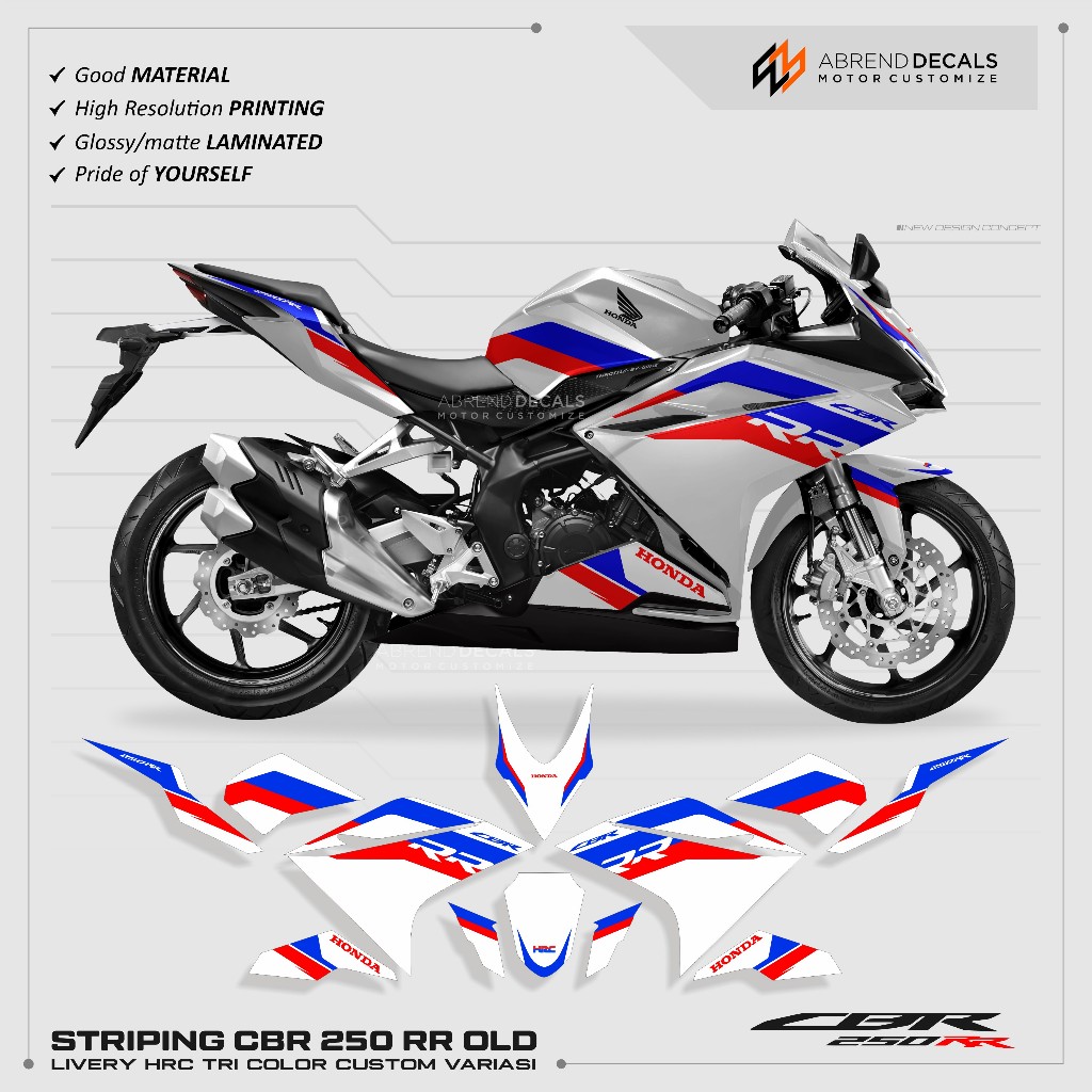 STRIPING CBR 250RR TRI COLOR HRC / STIKER MOTOR HONDA CBR 250 RR OLD GRAFIS BMW / STIKER CBR 250