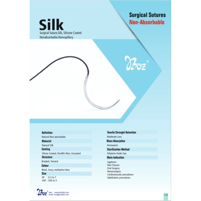BOZ Silk Suture Ukuran 3/0 ; 4/0 ; 5/0 - Reverse Cutting 3/8