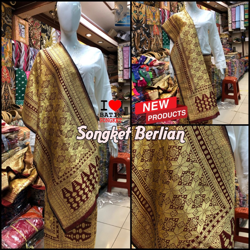 EDISI SPECIAL  SONGKET PALEMBANG BERLIAN GRADE A TENUN ORI MARUN MERAH MARUN PENGANTIN MOTIF 4