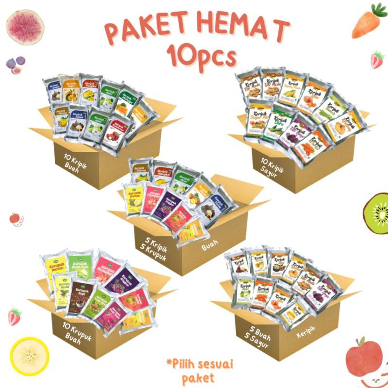 

paket hemat 10pack keripik dan kerupuk buah bebas pilih varian rasa