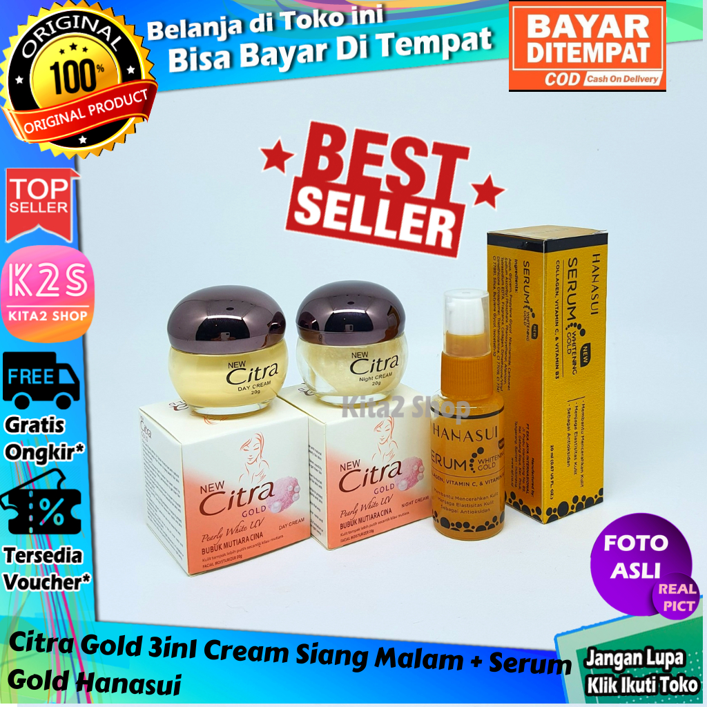 Citra Gold 3in1 Cream Siang Malam + Serum Gold Hanasui Original COD Kita2 Shop K2S