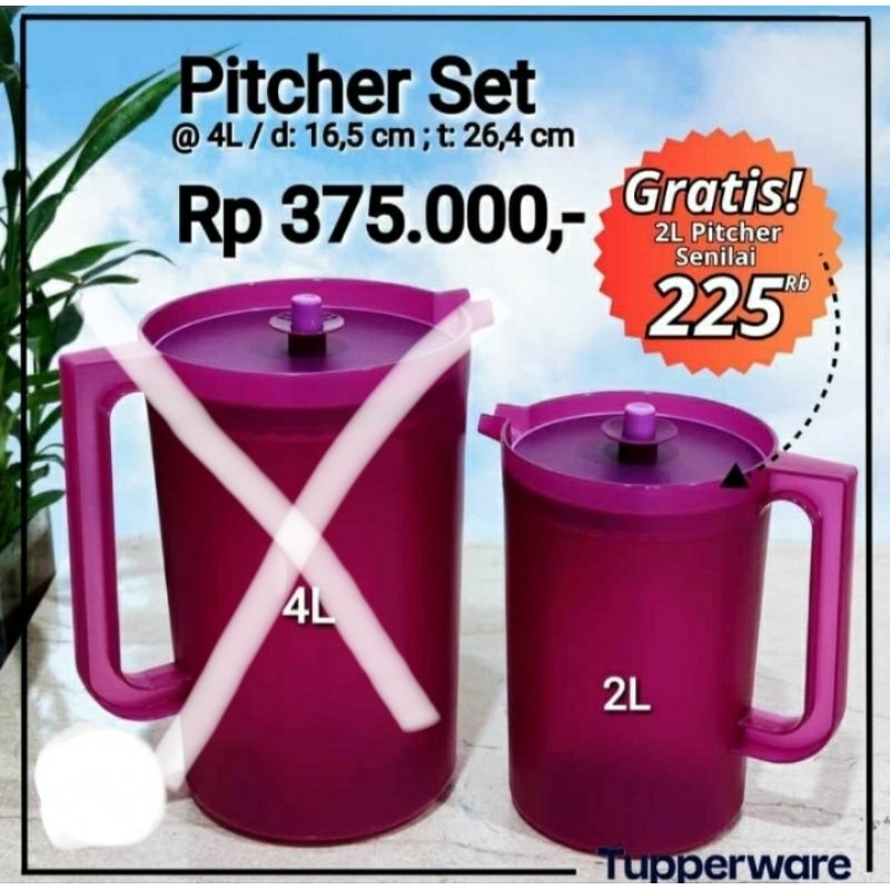 Jug Pitcher Teko Tupperware 1L dan2L ungu ,tosca