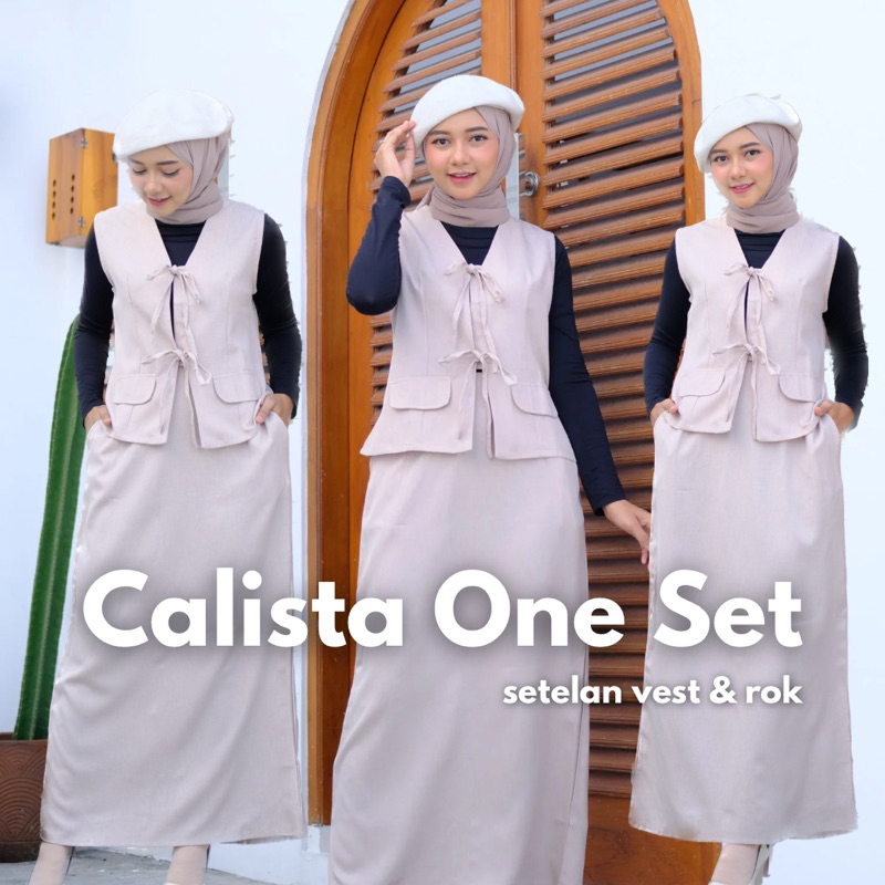 Setelan Wanita one set bahan twill bangkok setelan vest & rok Calista One Set Ceria Shop