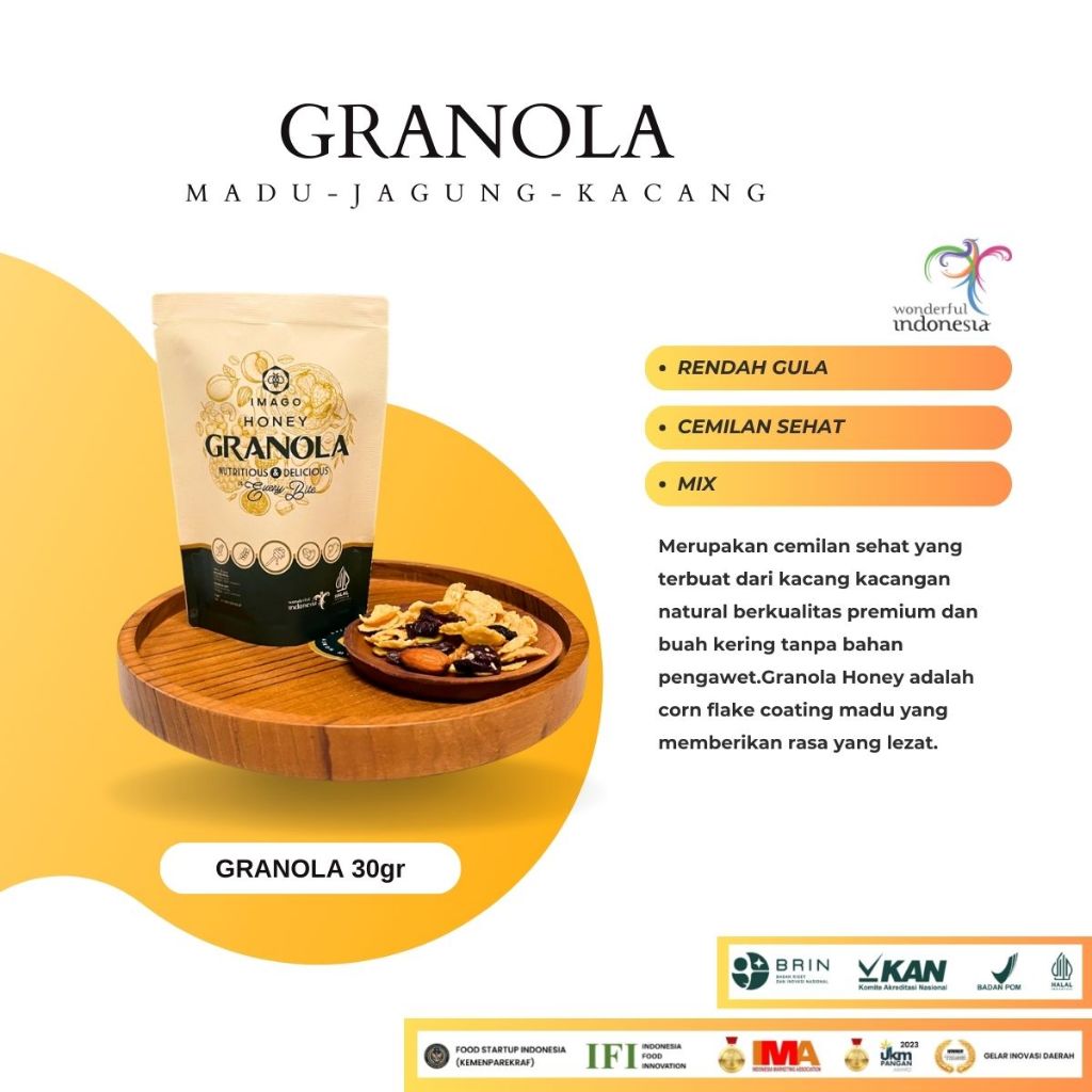 

Granola Imago - Granola/ Cemilan Sehat/ Cemilan Diet/ Rendah Gula/ Cemilan Olahraga/ 30gr