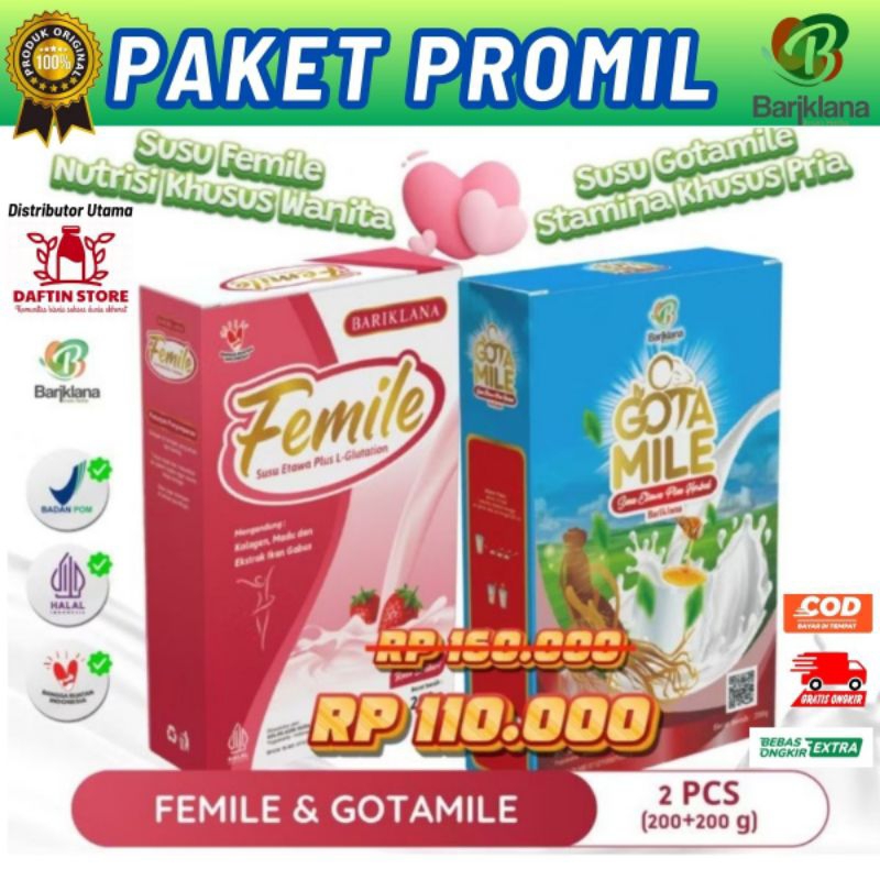 

PAKET PROMIL FEMILE dan GOTAMILE Susu Etawa Kesuburan Pria dan Wanita 200gr Enak dan Sehat