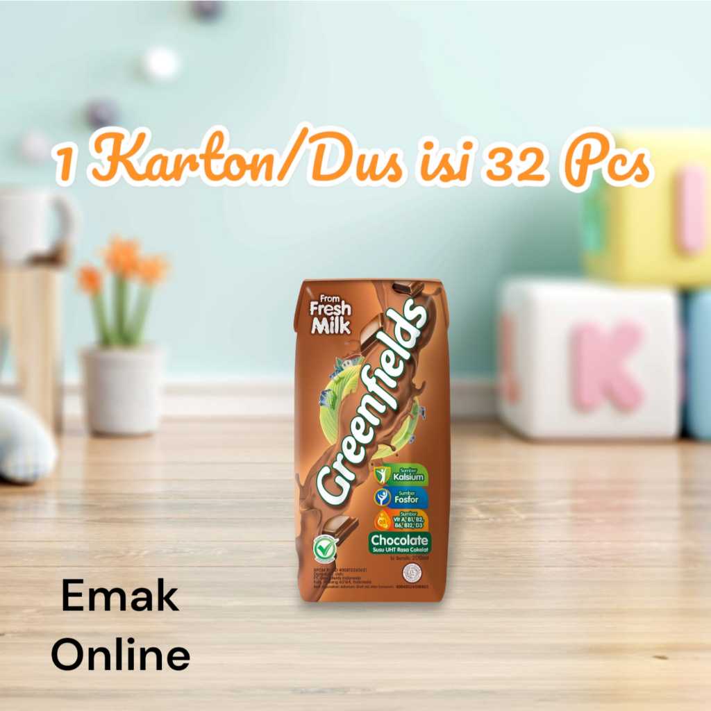 

Susu UHT Greenfields Chocolate/Coklat 200 ml isi 32 Pcs