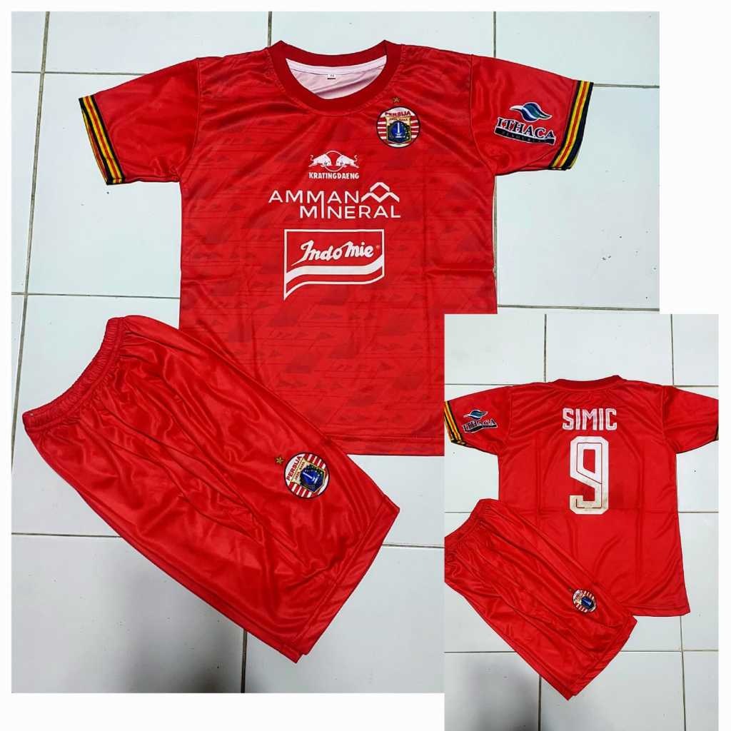 BAJU BOLA ANAK SETELAN BAJU PERSIJA JAKARTA/jersey persija merah printing usia 5-12thn