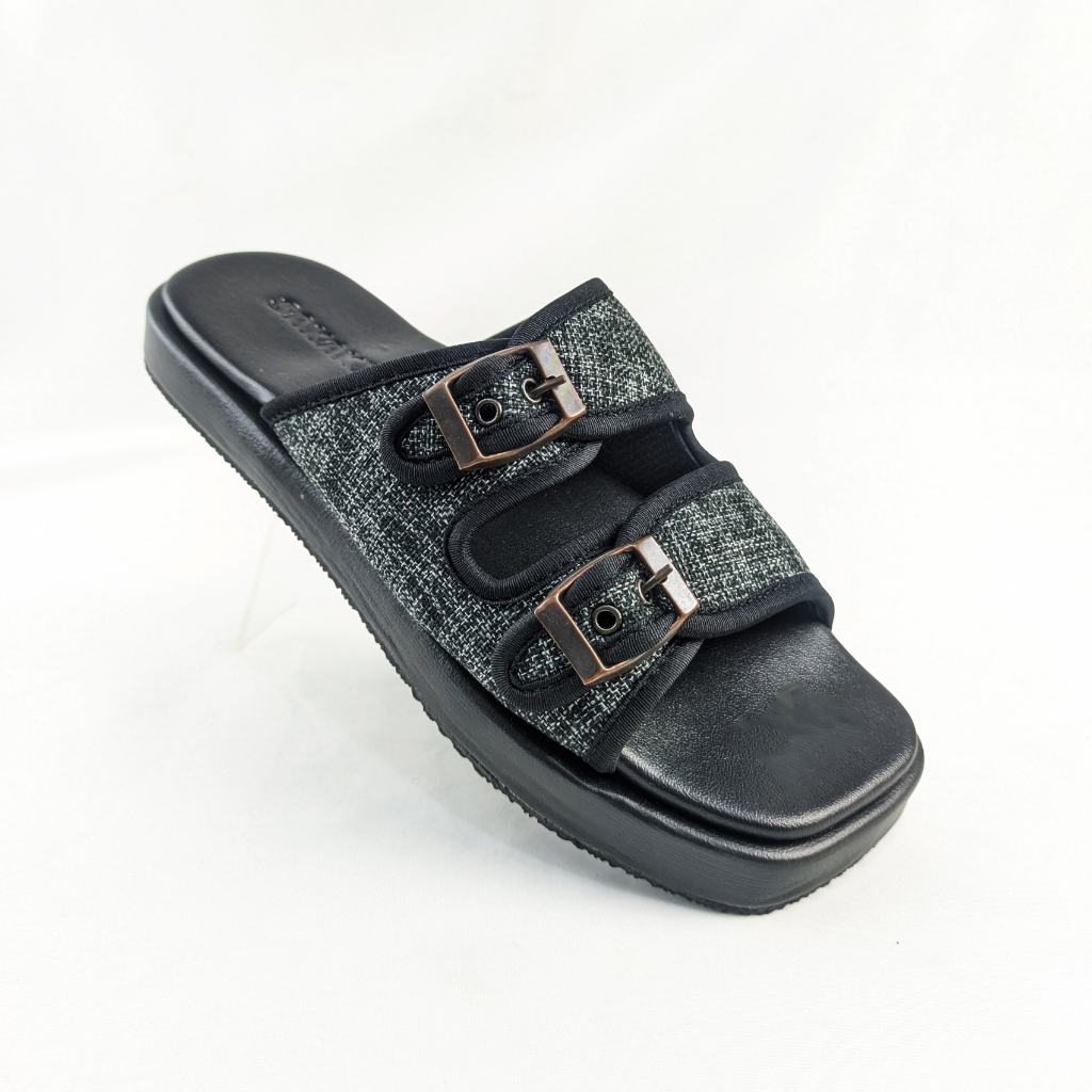 Sandal Wanita Slop Kanvas Gesper Besi Fashionable