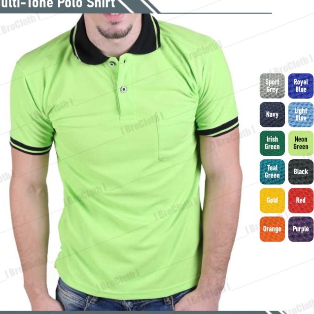 New  Kaos Polo Shirt Hijau Stabilo Lis Hitam Lengan Pendek  Neon Green S