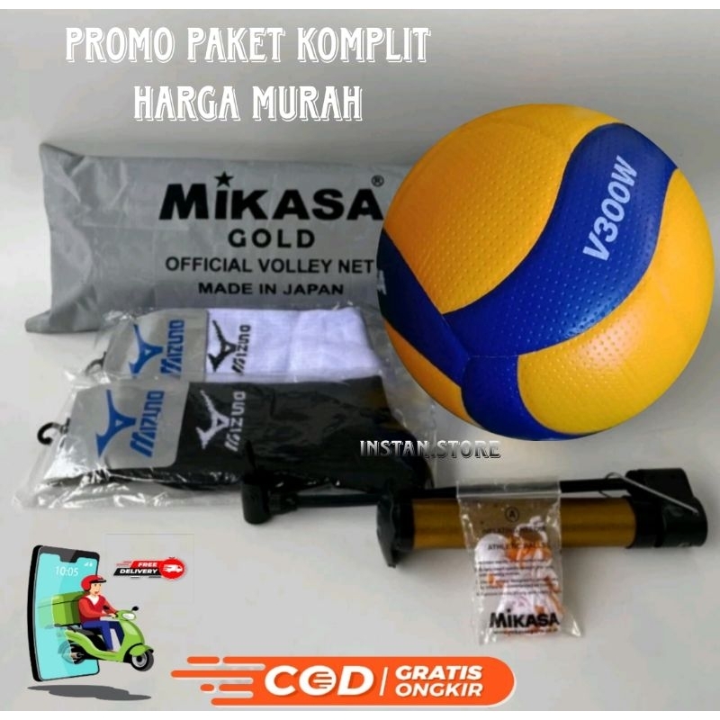 Bola Voli mikasa V300W/Paket Komplit Bola volly,Net,Kaos kaki,Pompa/Bola Voli V300W Proliga Bagus