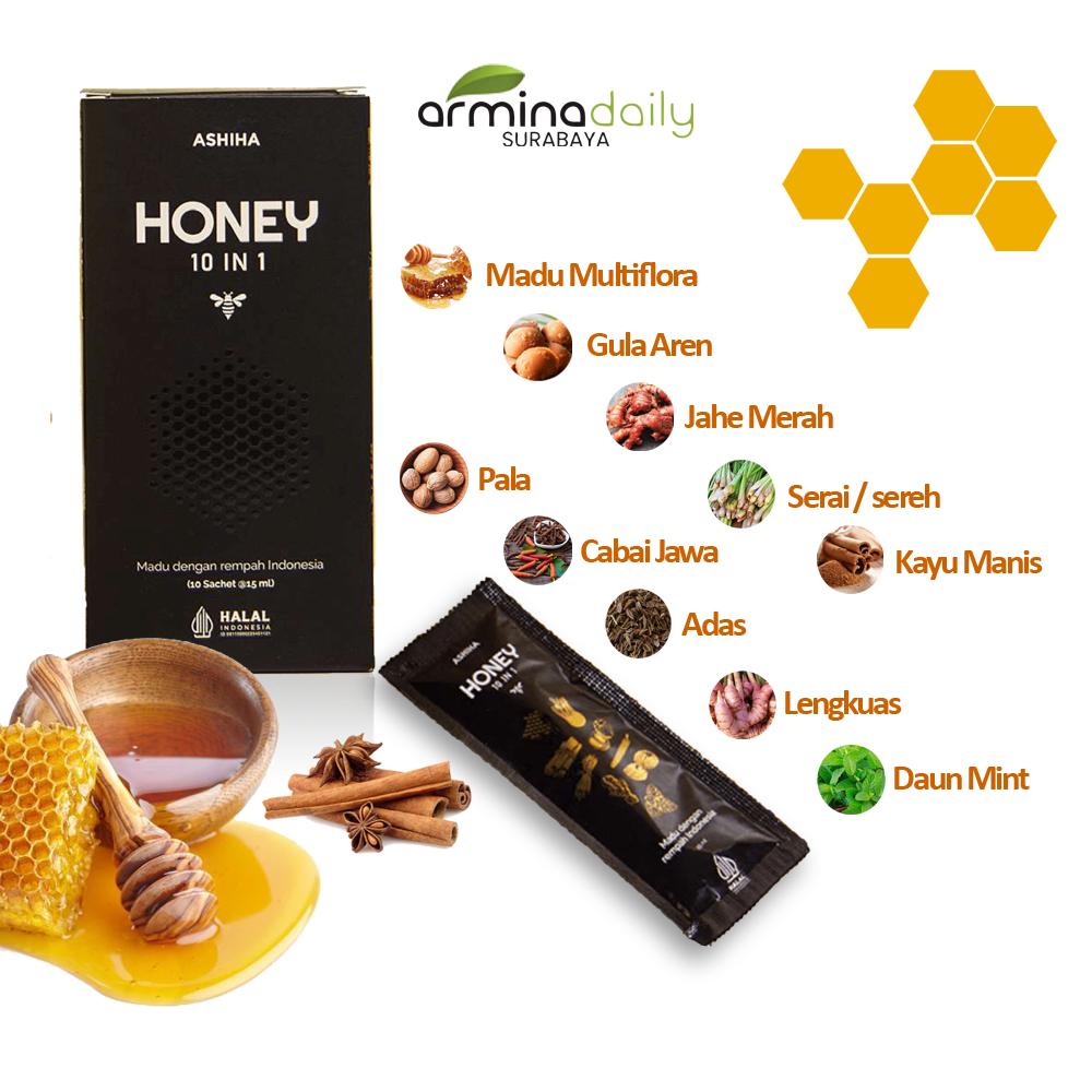 

Madu Ashiha Honey 10 in 1 Asli Armina Daily 1 Box Isi 10 Sachet