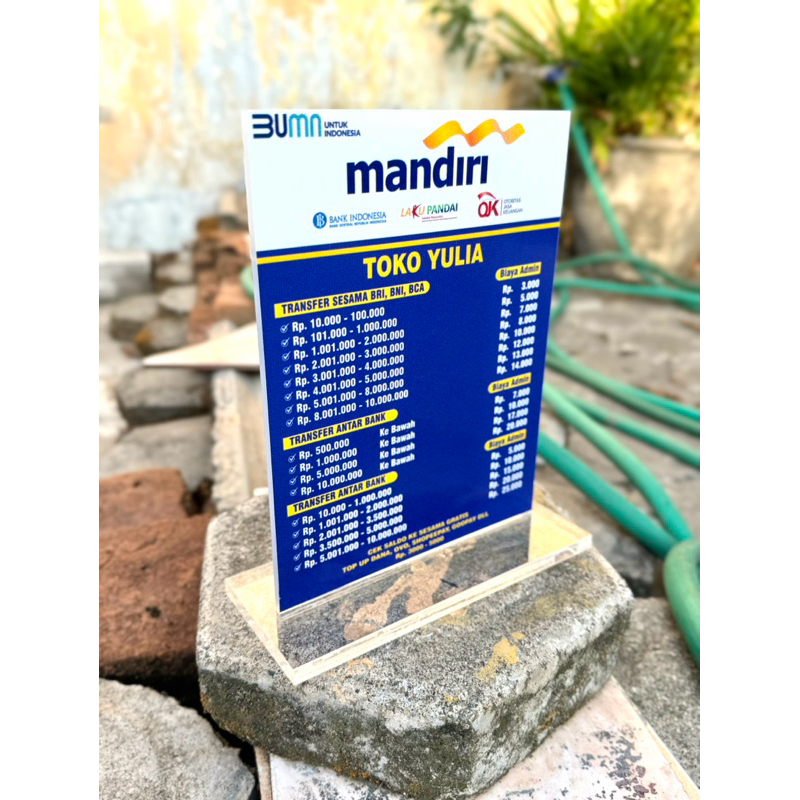

AKRILIK UKURAN 15x20 PAPAN MEJA AGEN BANK MANDIRI BISA CUSTOM