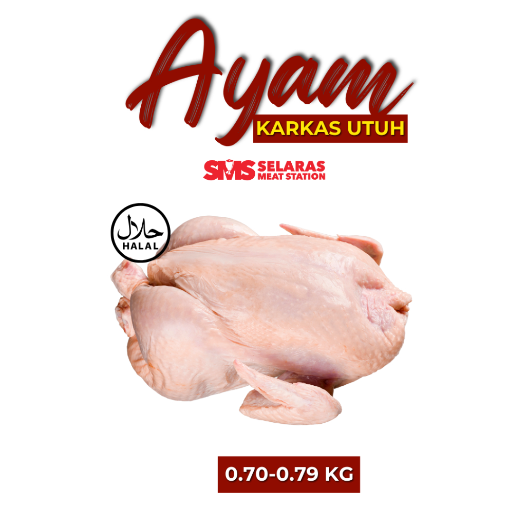 

Ayam Karkas Utuh 1 ekor 0.70-0.79 Kg Frozen Ayam Broiler Halal Tangerang