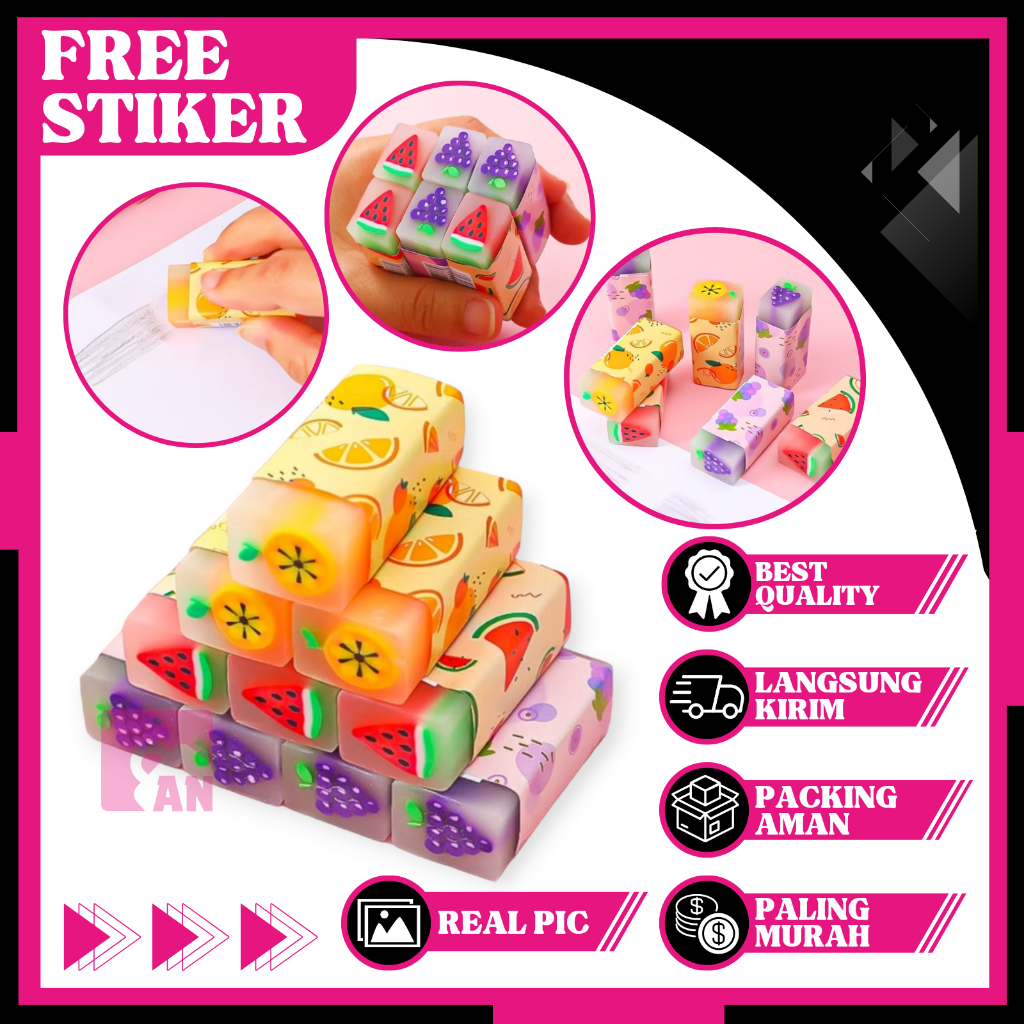 

1PCS Penghapus Pensil Motif Buah Lucu Peralatan Sekolah Stip Karakter Pencil Alat Tulis Eraser Bentuk Kotak A012