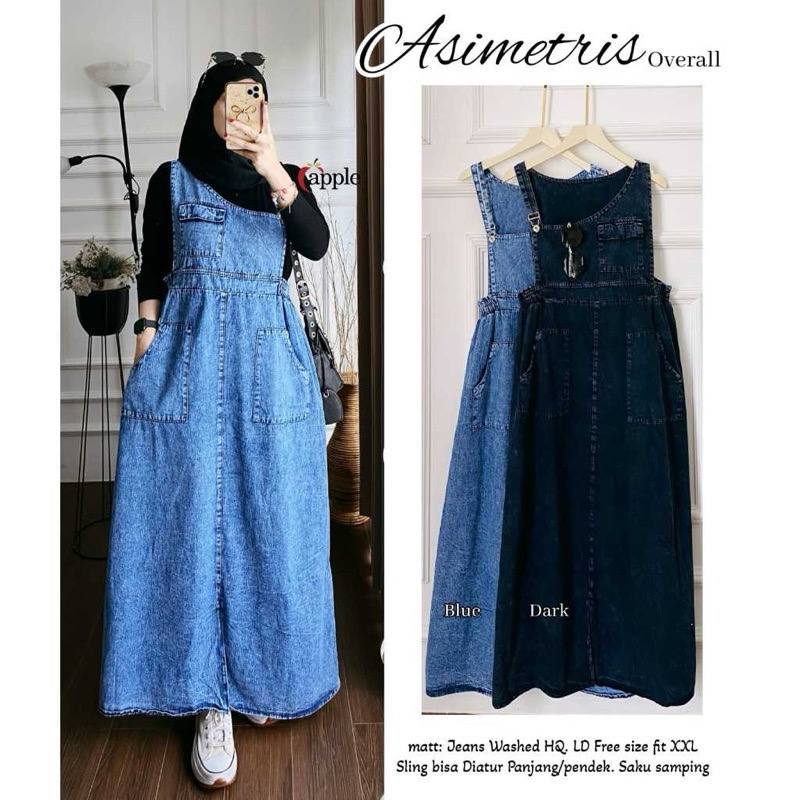 Asimetris Overall Jeans Jumbo Rok Kodok Wanita Jumpsuit Denim Model Terbaru