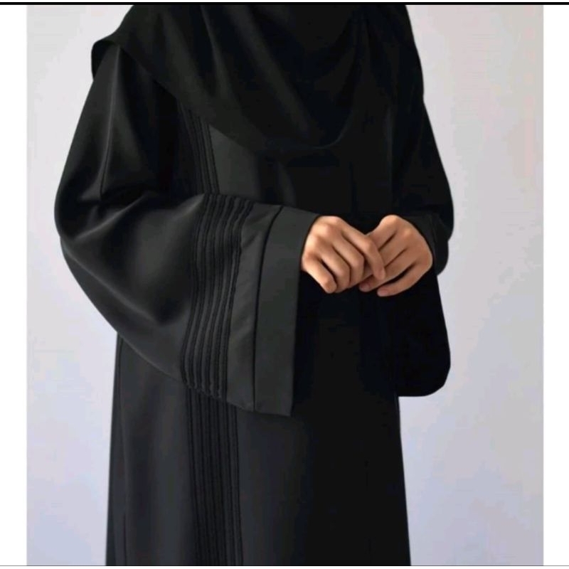 Abaya Fatimah List Hitam Polos Exclusive Dubai Arab Turkey Kekinian List
