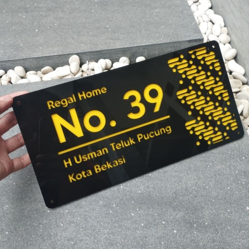 Custom Nomor Rumah Akrilik 30 x 15 cm Tulisan Print UV Huruf Nomer Timbul Text Acrylic House Number