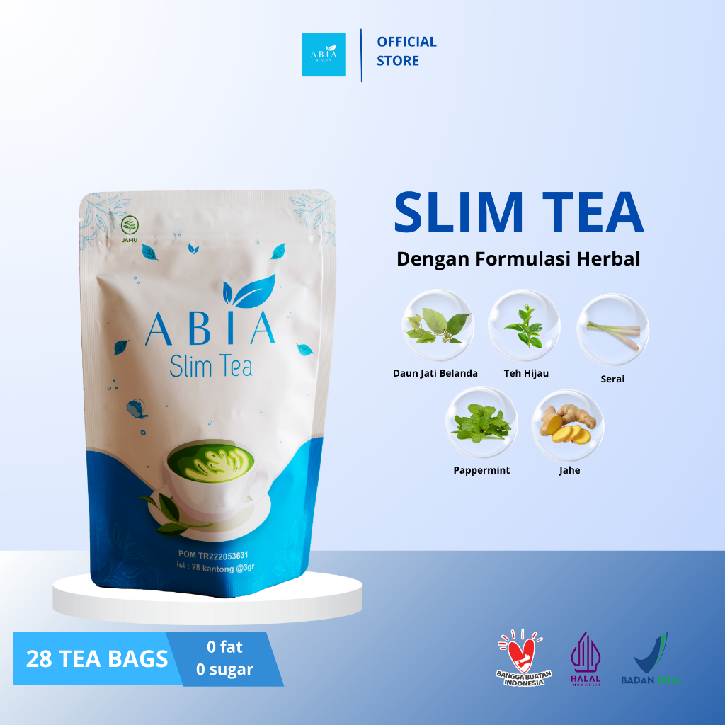 

Abia Beauty Slim Tea Ampuh Penurun Berat Badan Alami Teh Diet Pelangsing Original 2 gr@28 pcs