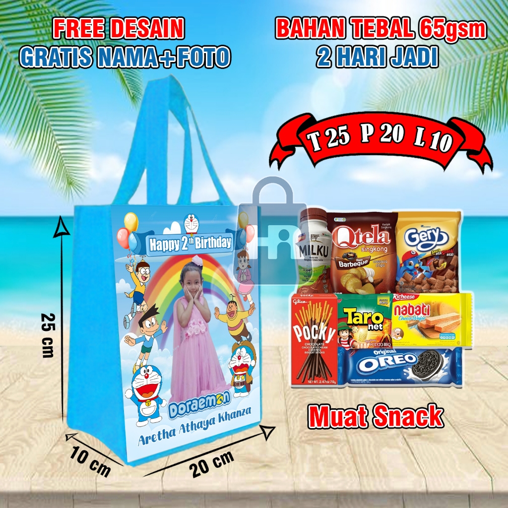 

Tas Ulang Tahun Anak Custom-Tas Ultah Free Design-Tas Ultah Gratis Nama Foto-Goodie Bag Ulang Tahun