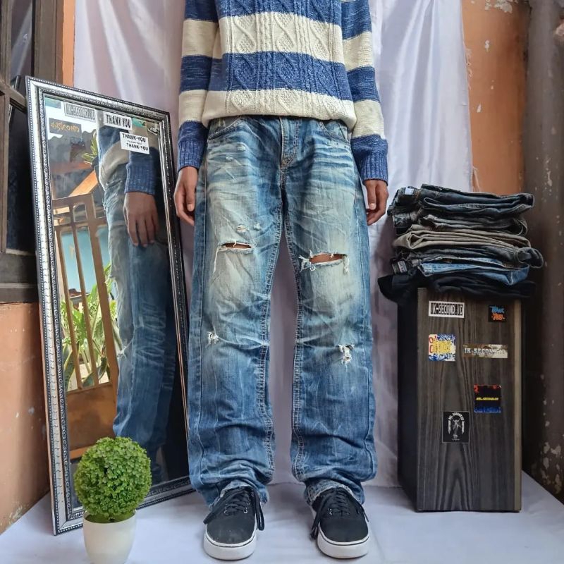 JEANS FEEDING PETIR VINTEG JAHITAN RANTE BRAND JAMBANGEE CUTINGAN ENAK CAKEP BANGET