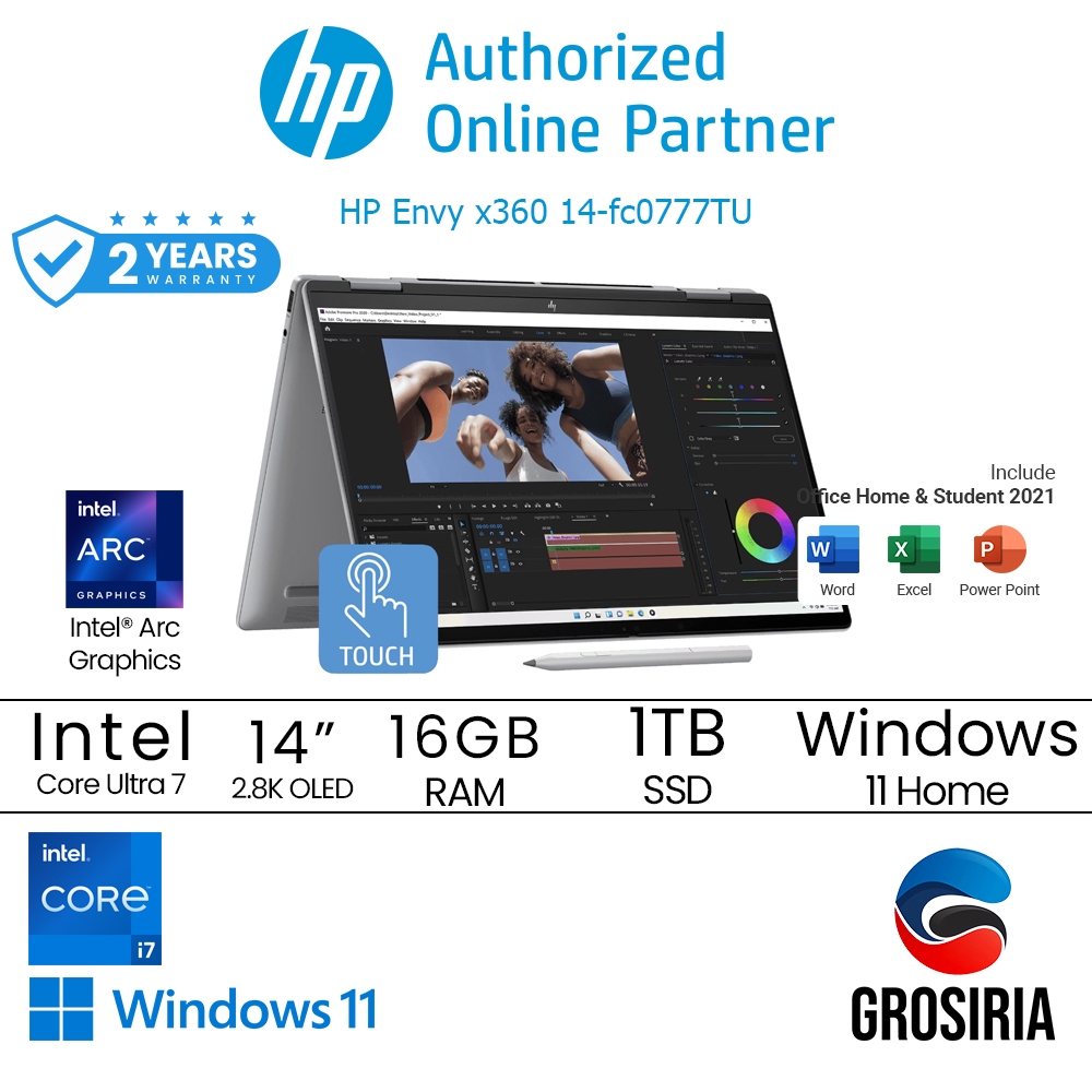 HP Laptop ENVY X360 14 FC0777TU Intel Ultra I7 155U 16GB 1TB SSD 14" 2.8K OLED Touch W11 SILVER 9W3G