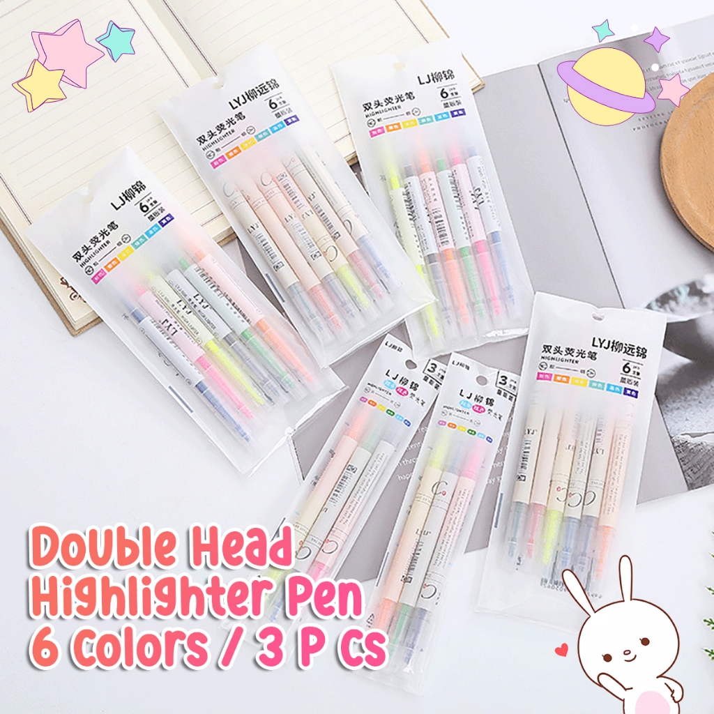 

Yoibeauty - Highlighter Small Pen Double Head Dua Warna Spidol Pena Stabilo Tinta Neon (3 Pcs - 6 Warna Per Kemasan)