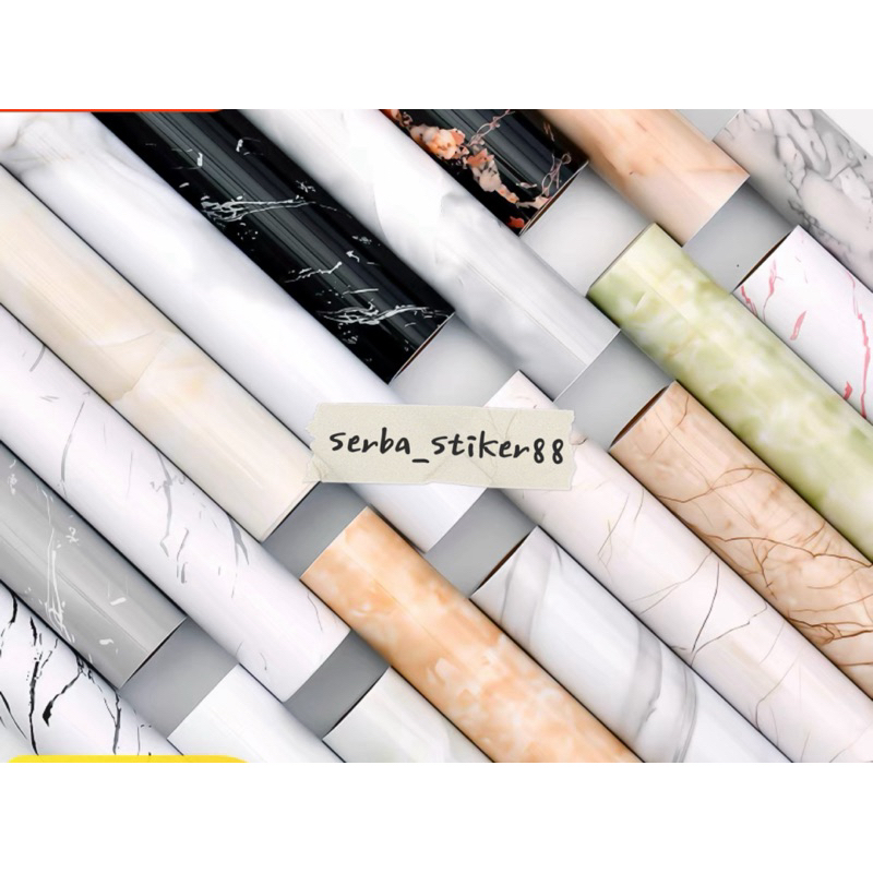 Stiker Lantai Anti Air Wallpaper Lantai Sticker Dinding Marble Glossy Sticker Serba guna L122Cm