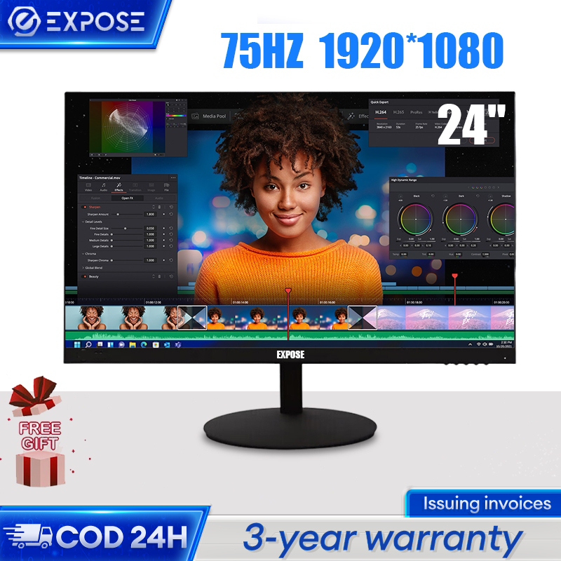 Monitor 24 Inch LED Monitor Pc Game Profesional VGA HDMI Panel IPS Monitor Rumah