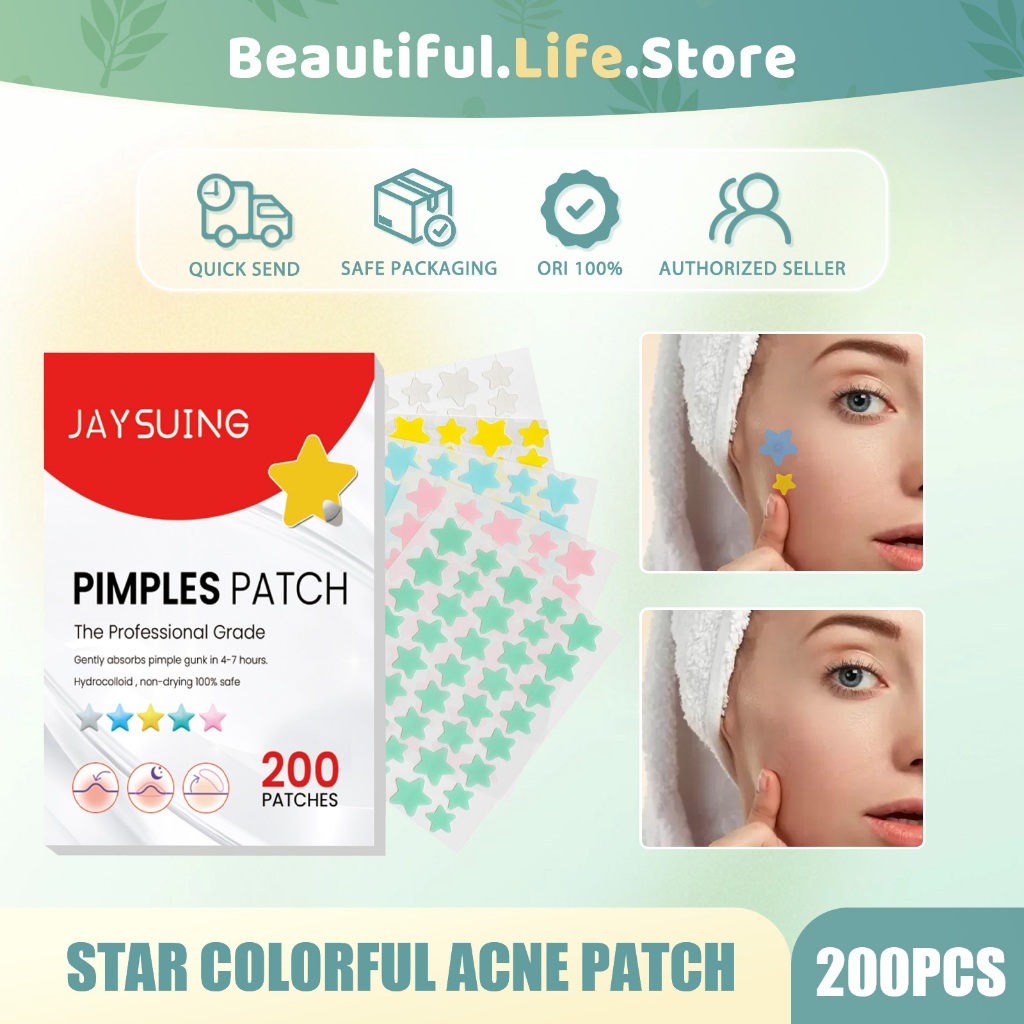 JAYSUING Star Colorful Acne Patch 200pcs Bintang Warna-warni Acne Patch Acne Patch Warna-warni Star 