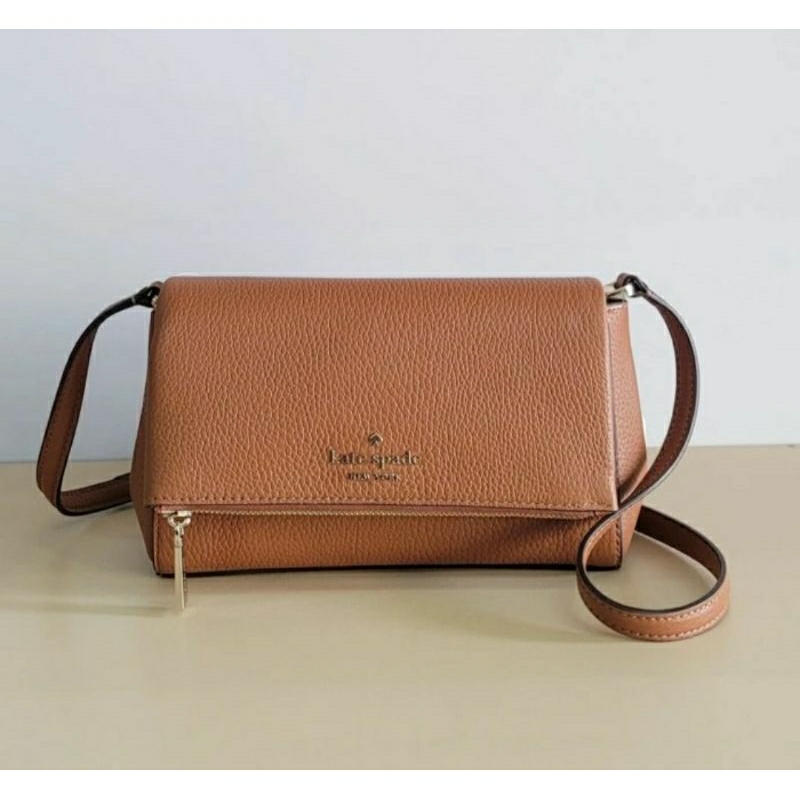 *Ready KS KE487 Leila flap zip crossbody pebbled leather. warm ginge,  19x12x6,5cm