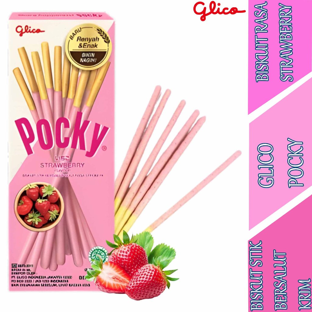 

Biskuit Stik Rasa Strawberry - Glico Pocky - Biskuit Stik Bersalut Krim - 21gr