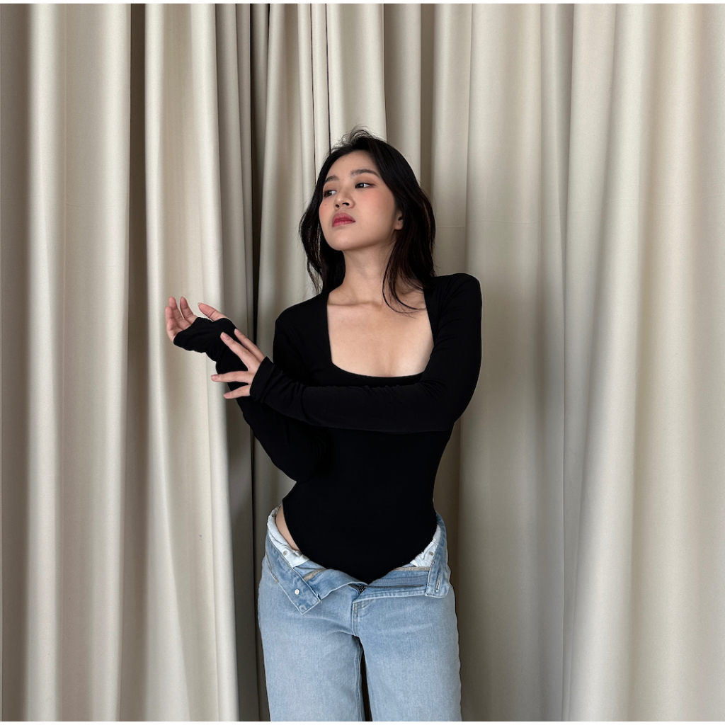SomethingSweet - SOPHIA Bodysuit Wanita l Atasan Wanita l Bodysuit Basic Lengan Panjang l Leher Kota