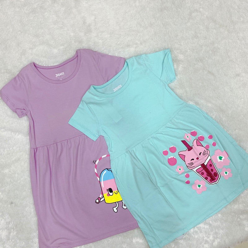 ( DRESS JURASIX ) Dress Anak Perempuan Bahan Katun Kaos Ungu&Biru