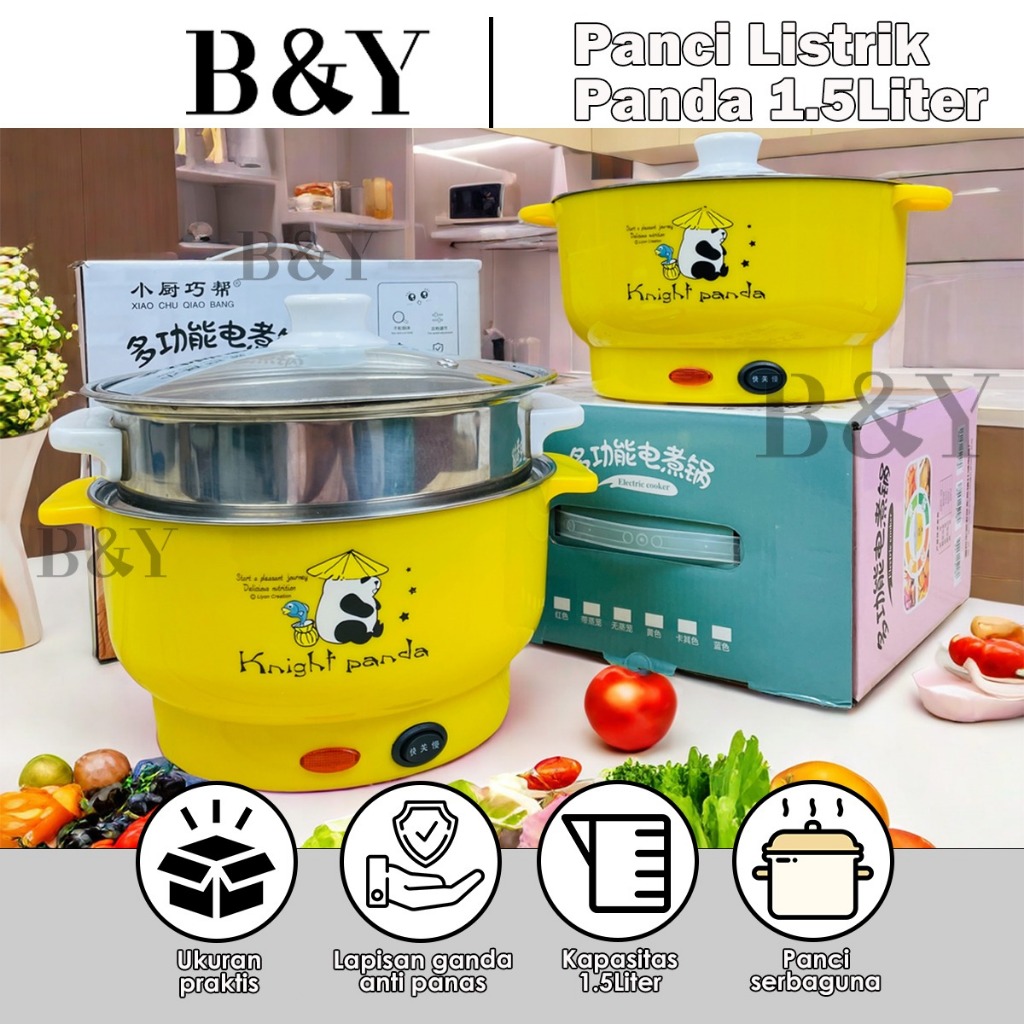 Wajan Panci Portable / Penanak Nasi Elektrik Multifungsi 2 Tingkat Panda