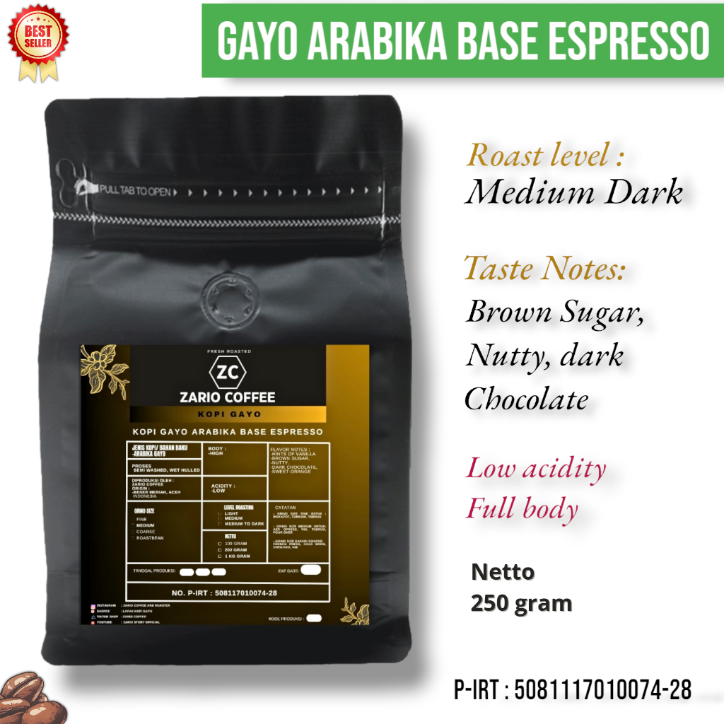 

Kopi Gayo Arabika Aceh Espresso Base 250 gram Kopi Susu - Crema Espresso