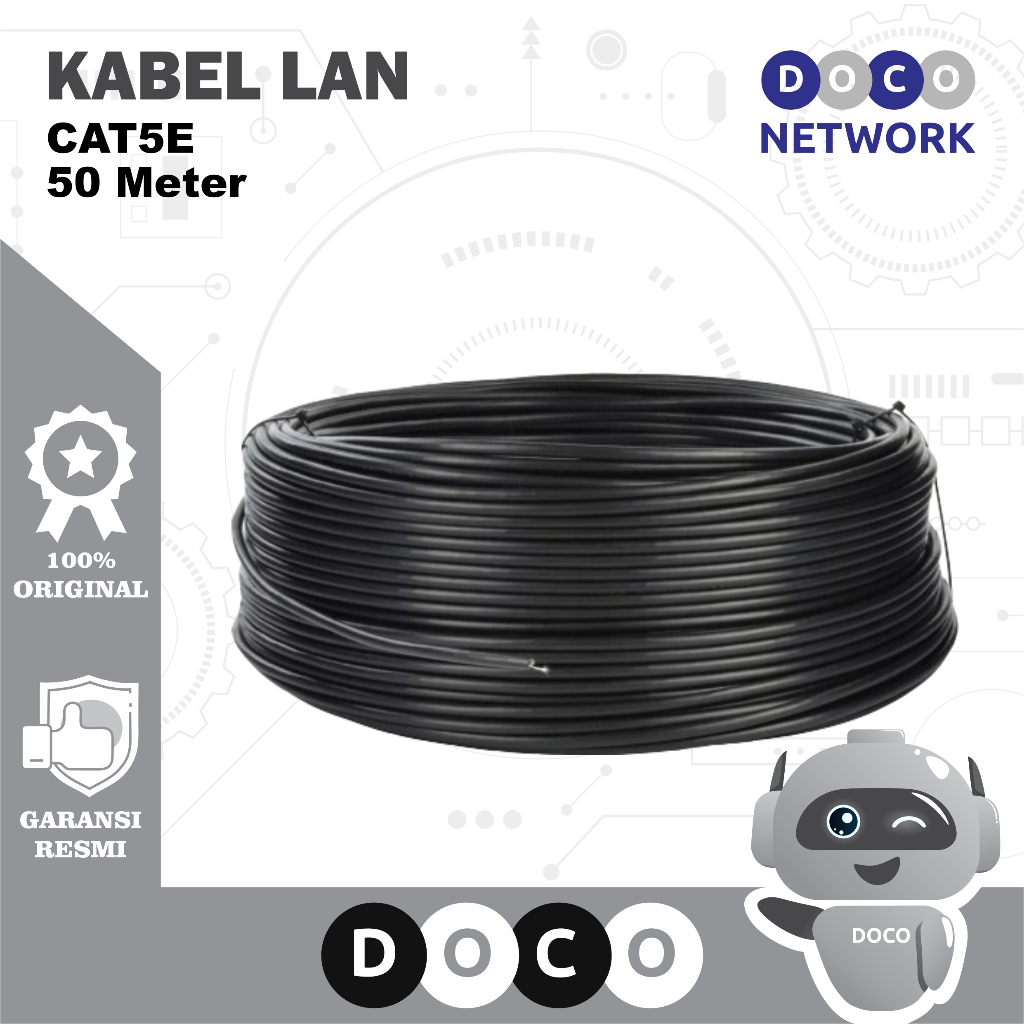 Doco Kabel LAN 50 Meter Siap Pakai Outdoor CAT5E UTP STP FTP Jaringan Konektor Internet Connector Wi